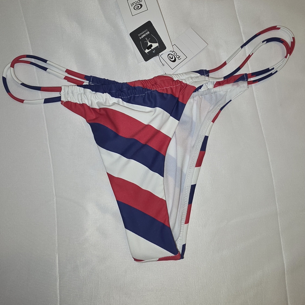 Rip Curl Red and Blue Striped Bikini Bottom